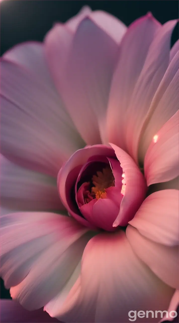 In 9:16 format A close-up shot of a wilted flower under the moonlight. Slowly, the flower begins to glow and bloom again, symbolizing rebirth and resilience. The petals shimmer as they unfold, and the scene transitions from night to dawn