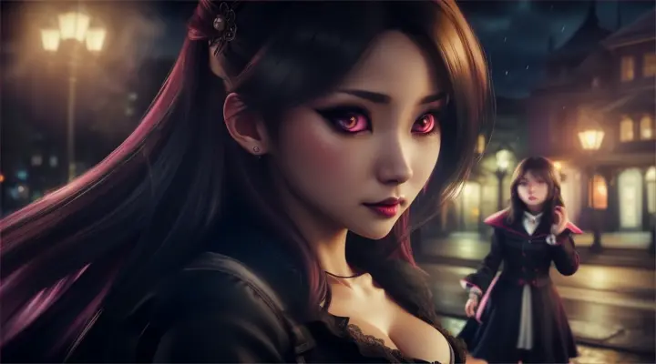 a shadowy female vampire stalks yuna, cute yuna, 2, sexy shabby outfit, scared, desperate, viewer walking home late at night in Tokyo, yuna calls out for help and runs towards them, damsel in distress, stormy night, (best quality,4k,8k,highres,masterpiece:1.2),ultra-detailed,(realistic,photorealistic,photo-realistic:1.37),HDR,UHD,studio lighting,ultra-fine painting,sharp focus,physically-based rendering,extreme detail description,professional,vivid colors,bokeh,hyper-detailed,cinematic lighting,dramatic,chiaroscuro,moody,atmospheric,dark,gloomy
