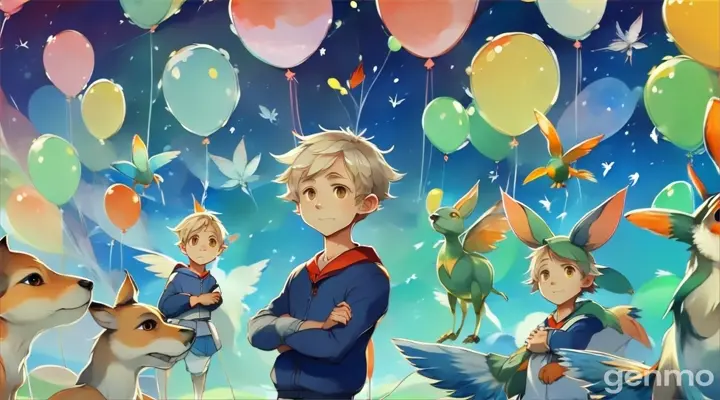 a boy standing in front of a bunch of animals