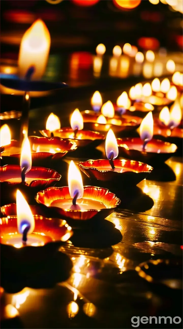 a group of lit candles sitting on top of a table