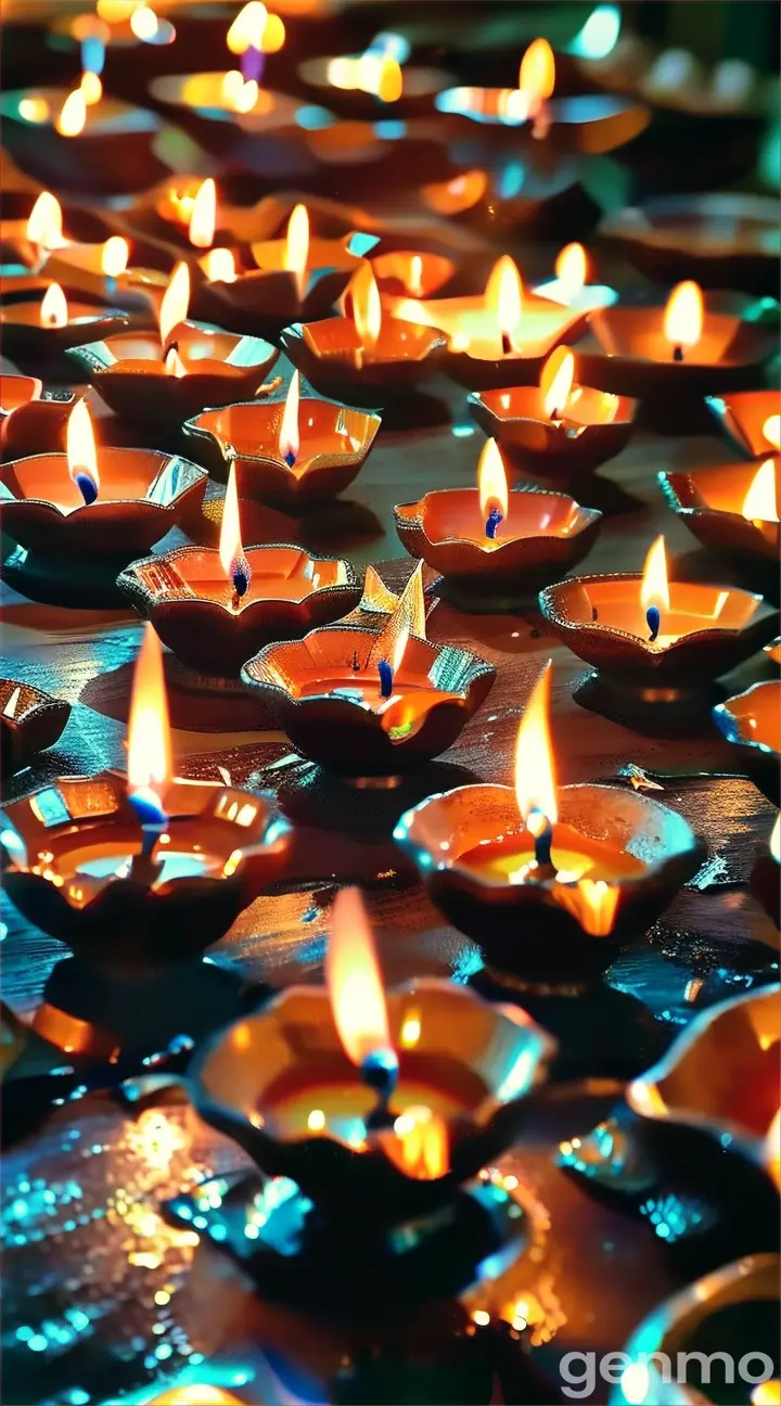 a group of lit candles sitting on top of a table