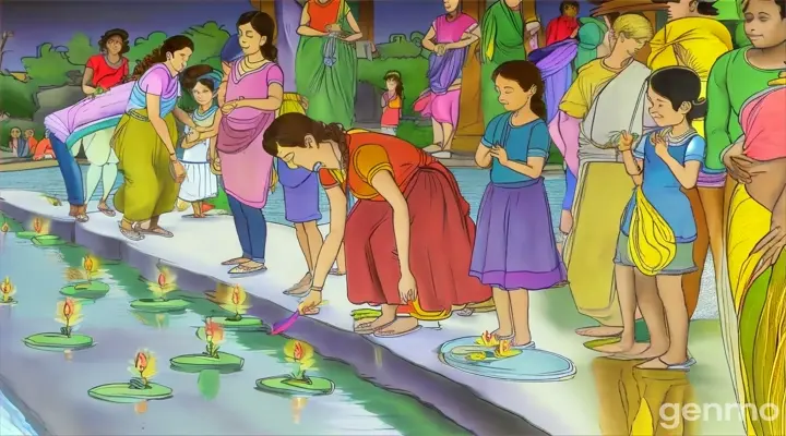 a group of people standing next to each other near a body of water