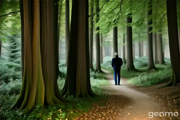  uomo in un bosco di notte  si guarda intorno impaurito