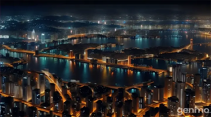 a night view of a city and a river