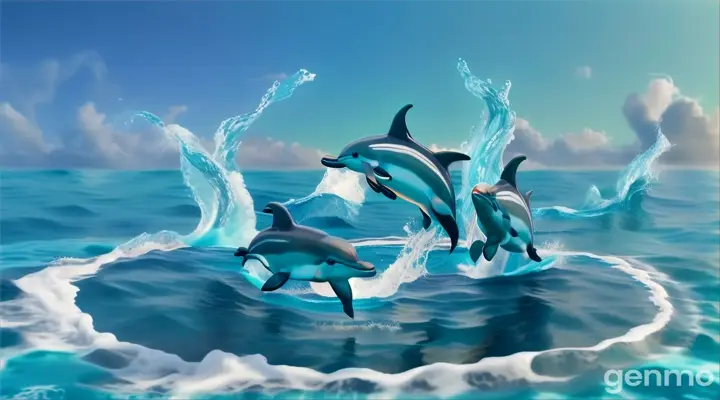 dolphins twist and twirl through the foam,