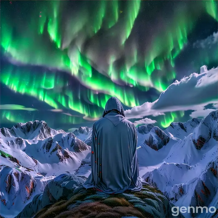 a person sitting on a rock looking at the aurora bore