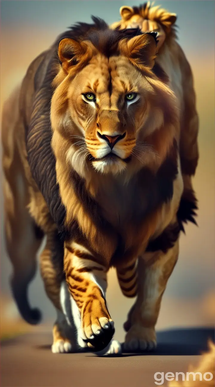 ```
generate_image(prompt: "Ultra-realistic and high-definition 8K image of a cat-man battling a lion-man, capturing dynamic motion, intricate details, and vibrant colors with no distortions.")
```" 
