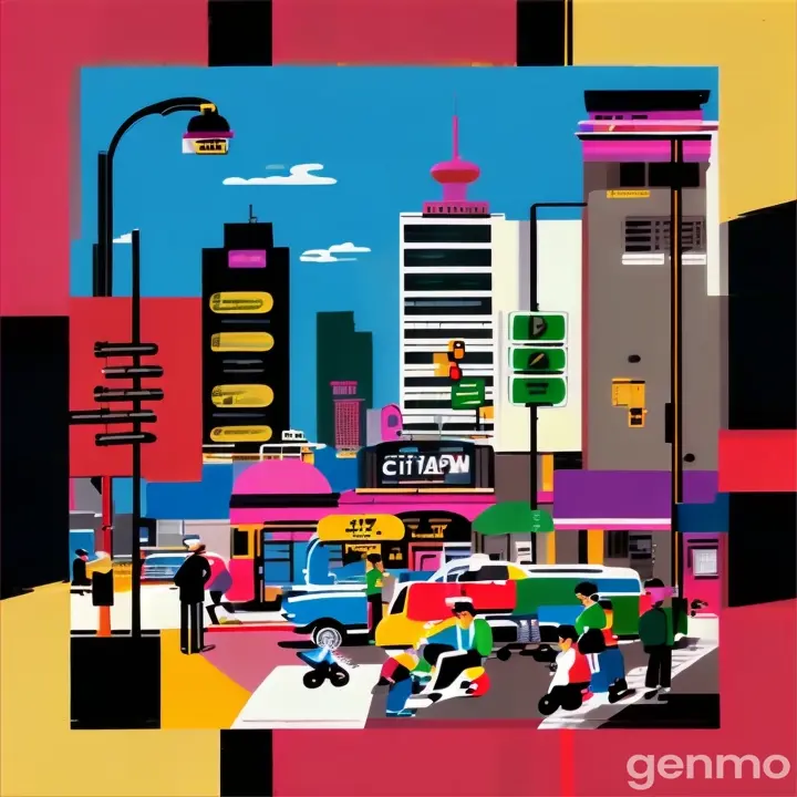Fast moving Montage Of City Life, Retro Stop Action Cartoon Style,