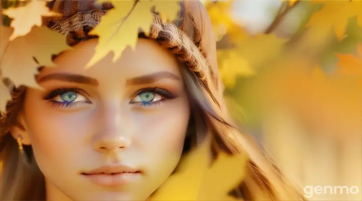 a beautiful young woman with blue eyes standing under a tree