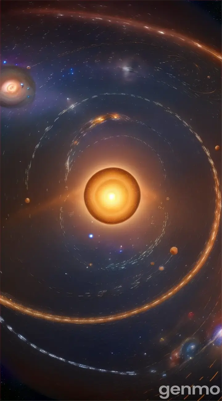 Switch to an animated diagram showing the solar system orbiting the center of the Milky Way galaxy. The galaxy spins in the background while the solar system follows a curved path.