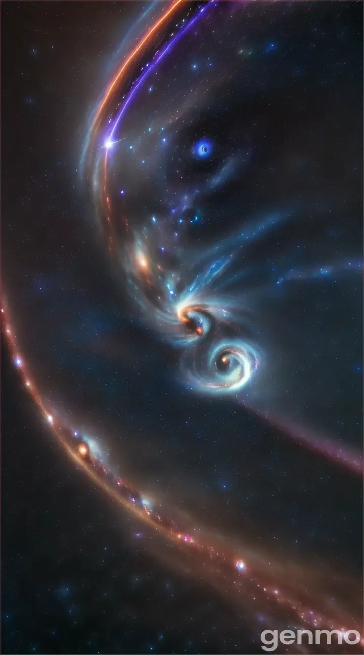 Zoom out further, showing the entire Milky Way and the solar system as a small dot moving along a spiral arm. Surround this with other galaxies in the universe to show scale.