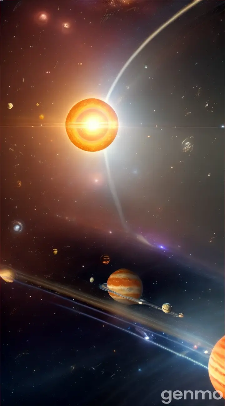 Show an animation of the sun’s gravitational pull on the planets, and then zoom out to show the Milky Way’s gravitational forces on the solar system, guiding its movement.