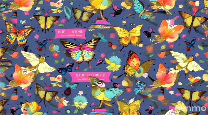 create a print on demand image on Whimsical Animals: Feature bright, cartoon-style animals (like birds or butterflies) around the text, bringing a playful and joyful element to the design.