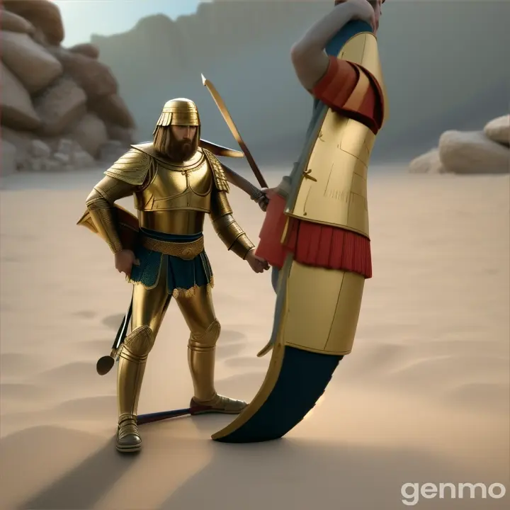 CREATE PRINT ON DEMAND images on David and Goliath: David preparing to face Goliath.

Word: "BRAVE"