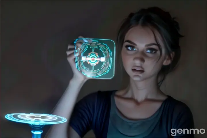 a woman is holding a glowing object in her hand