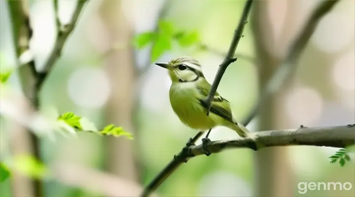 a small bird perched on a branch in a forest