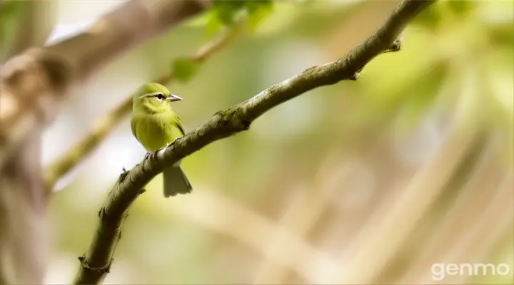 a small green bird perched on a tree branch