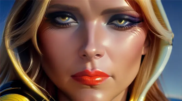 " rostro muy natural, ultra realista y alto detalle, efecto viento,  Patti Hansen con los labios cerrados, despeinada as Barbarella film 1968  a 1968s-style space age underground  transgresor,  planet fantastic, mid century, retro futurismo steampunk 1968s-style, space exploration, utopia, aventura retrofuturista, casco and prismaticos pink and yellow barbarella style, transgresor, extravagante, raro, retro futurista 1968 space age, fantasy accesorios,  escenas barbarella film 1968,  vestuario  mono de cuero de pieza entera hasta el cuello  estilo racer scifi retro futurista space   1968 primer plano, in an ultra-realistic,  a world of marte garden, "en acción, disparando rayos laser con una retro ray gun espacial estilo martian vintage scifi pulp de hojalata, 1970s-style" . The watercolor conveys movement through varying perspectives of wind, walking, head-turns or zooming in or out. plano de abajo a arriba, plano de arriba a abajo, plano aéreo, timelapse,"