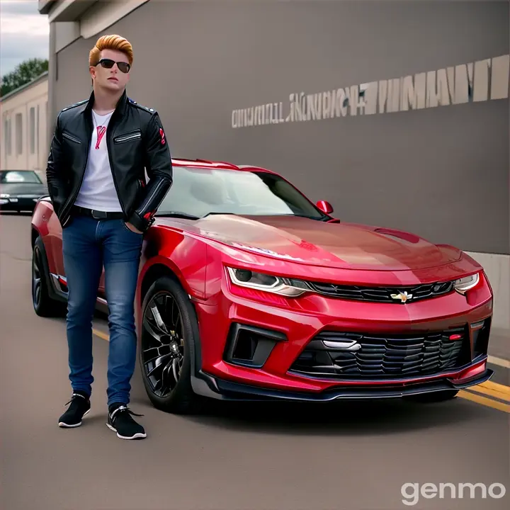 EXT. BARNAUL - DAY
We pan to the street, and we see a red 2019 Camaro as it
parks in a nearby parking spot. The driver, Mike Veselov, 20
years old, steps out of the car with a confident swagger. He
adjusts his sunglasses and catches a glimpse of Kirill in the
distance. He is wearing a black and blue jacket.