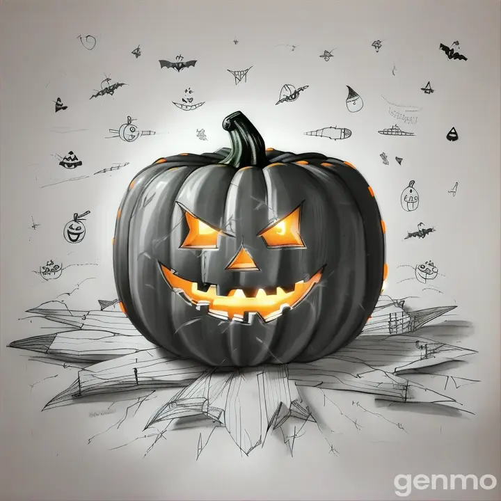 dibujo de lineas negras de una calabaza de halloween con boca sin ojos con una vela adentro