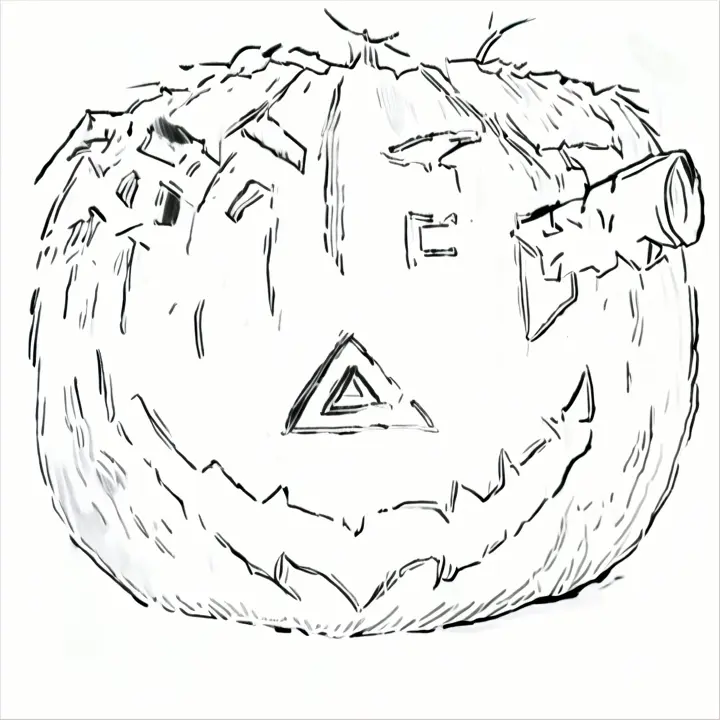 a black and white drawing of a pumpkin