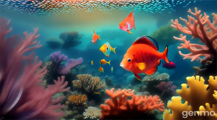 “Underwater scene with vibrant coral reef and swimming CLOWN FISH, oil painting Seed: 486521029”