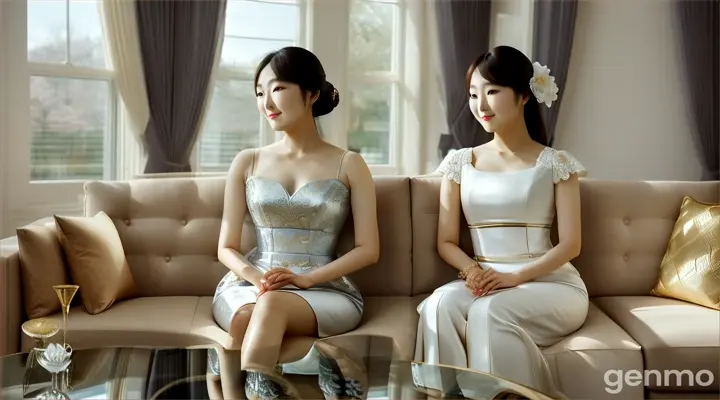 a korean rich girl she is 30 years old she is with her a 30 years old freind they both sitting in house and talking