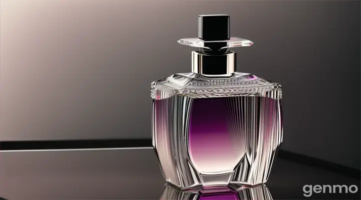 Bouteille de parfum en cristal lallique et le parfum qui fait splash au dessus la bouteille