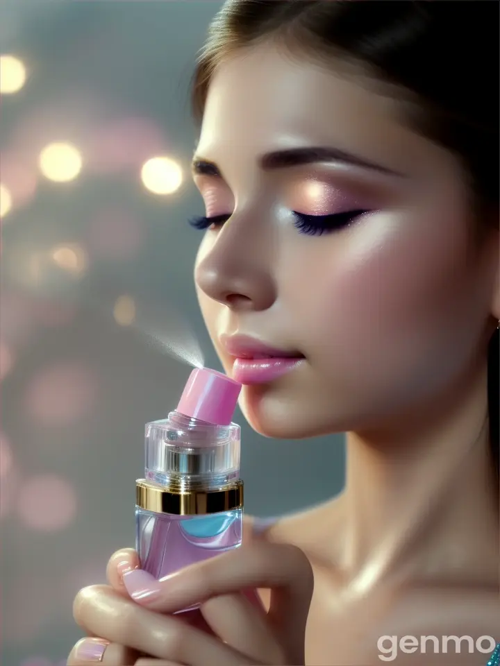 girl spraying body perfume spray