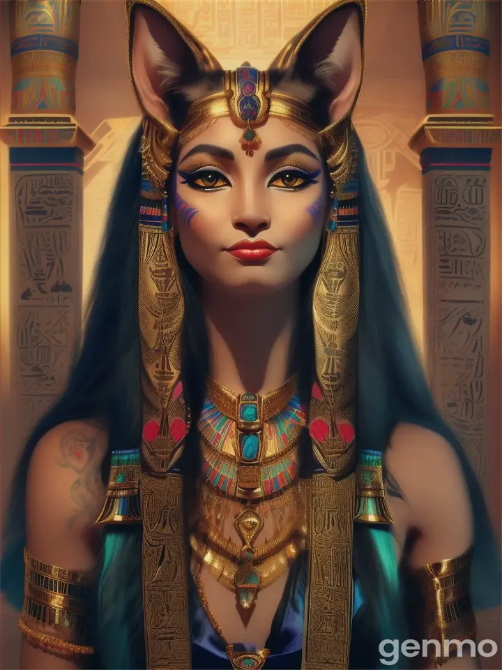 BASTET AN EGYPTIAN GOD WITH BODY OF A WOMAN AND HEAD OF CAT 
