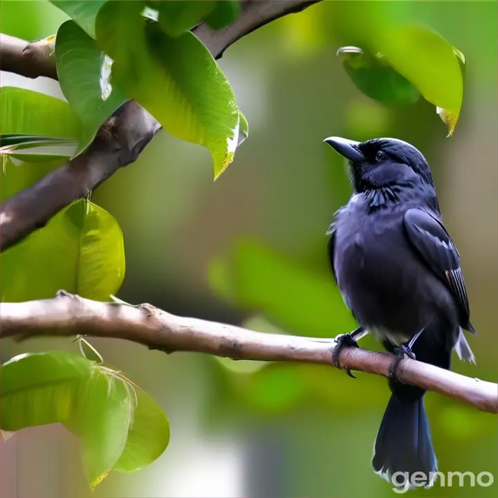 a black bird sitting on a branch of a tree