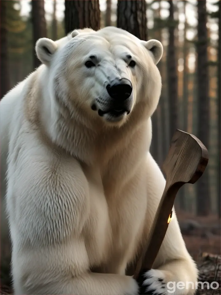 Urso polar segurando um machado 