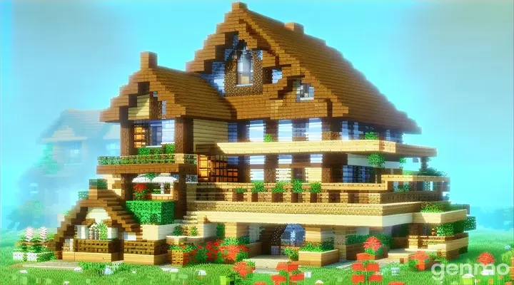 plant, sky, property, building, window, house, architecture, land lot, cottage, wood Minecraft game 