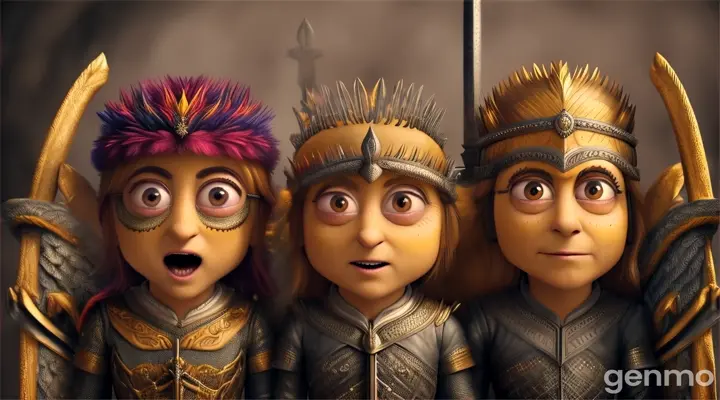 Minions usando roupas de game of thrones, estilo realista 