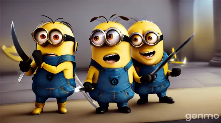 Minions segurando espadas 