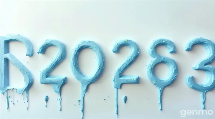 melted 2025 numbers made out of blue paint on a white background