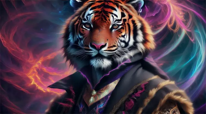 tiger man with dark robe, dmt realm 