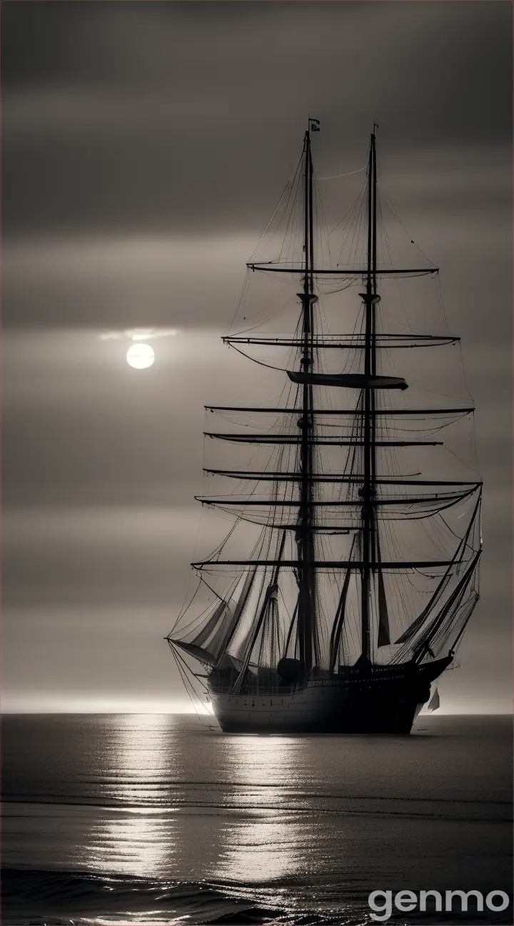 an old sailing ship and a lighthouse along the coast at night