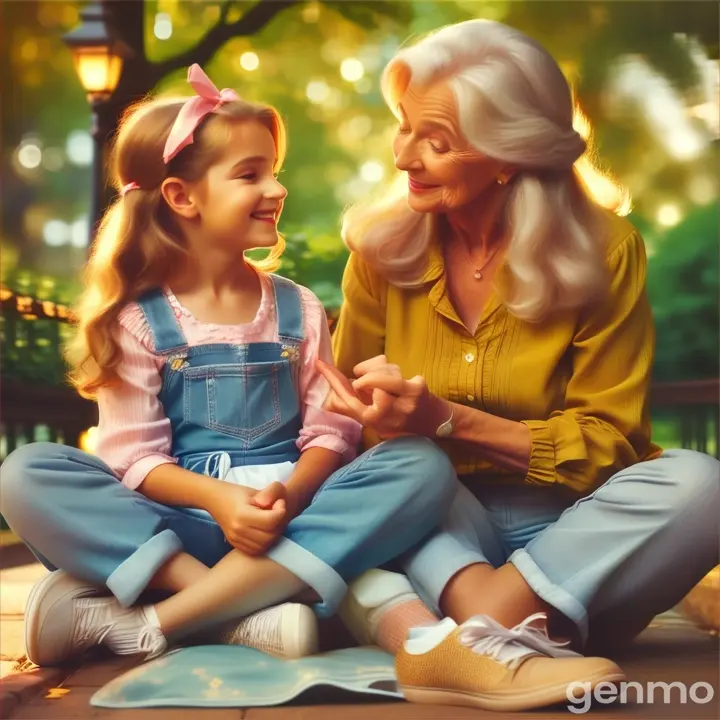 an older woman and a young girl sitting on the ground