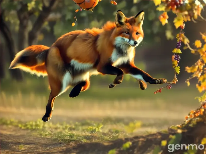 fox jumping high to catch the grapes