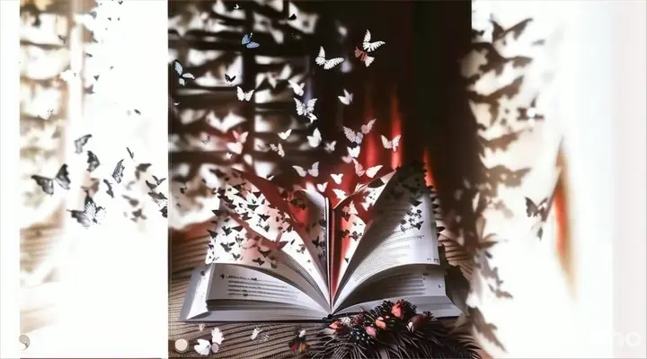 an open book with butterflies flying out of it