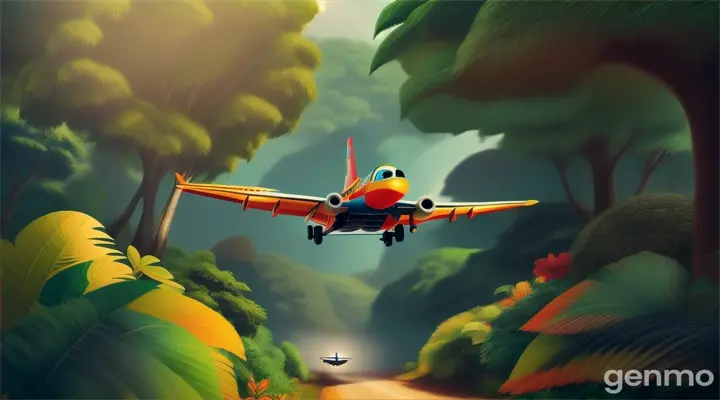 cartoon aeroplane fly in jungle