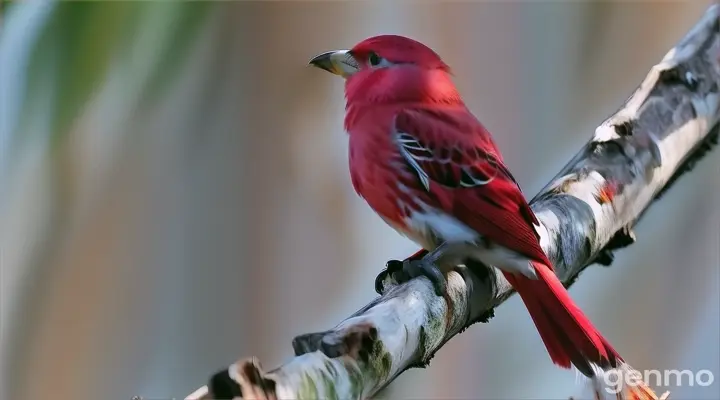 a red bird sitting on top of a tree branch