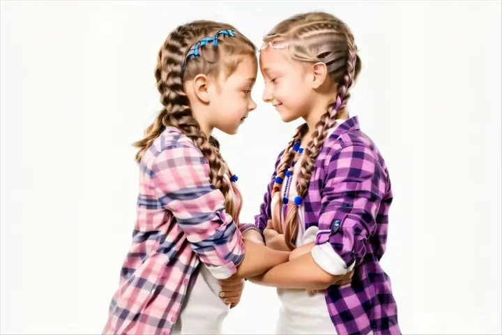 two young girls standing next to each other