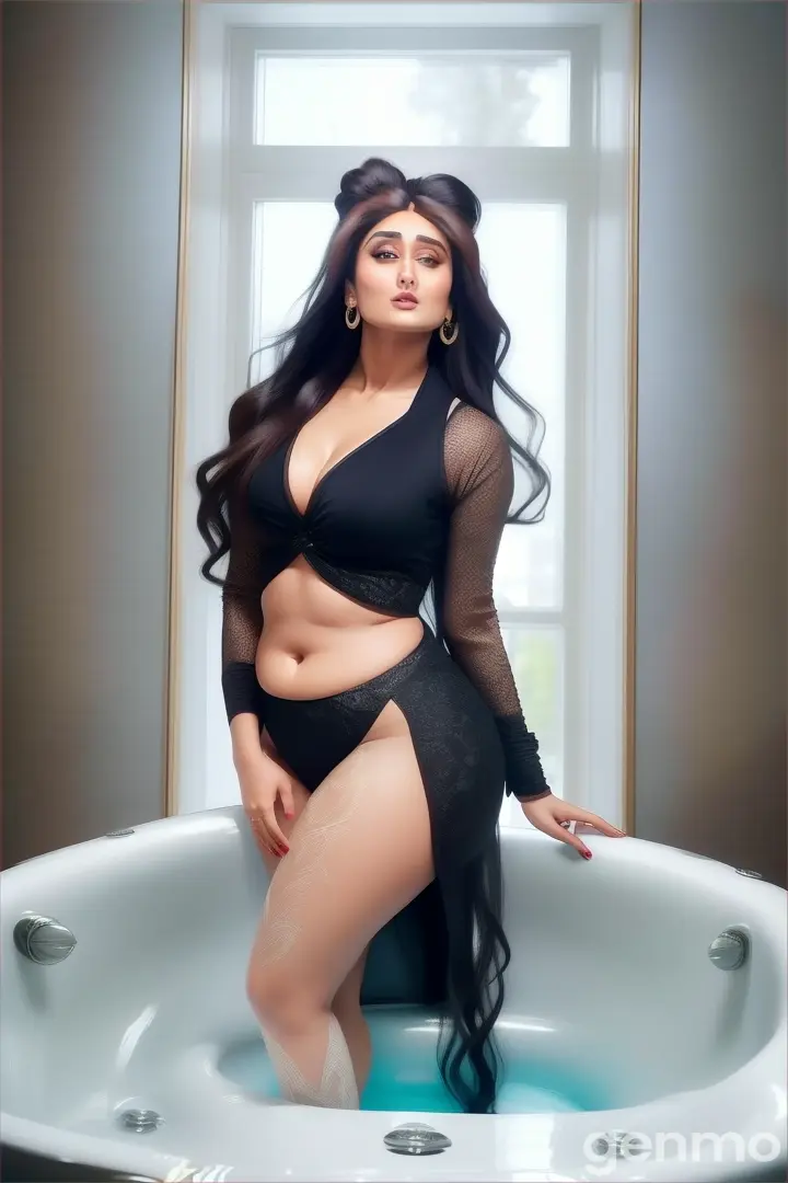 Kareena Kapoor with extreme long bouncy hair bun with curvy front