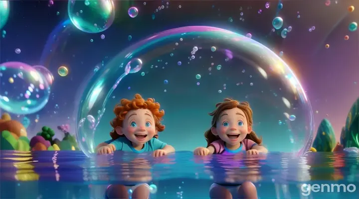 a couple of kids in the water with bubbles