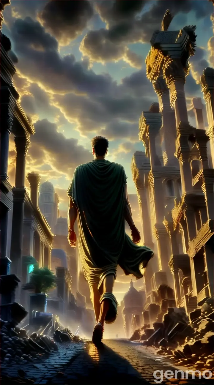 a man in a cape walking down a street