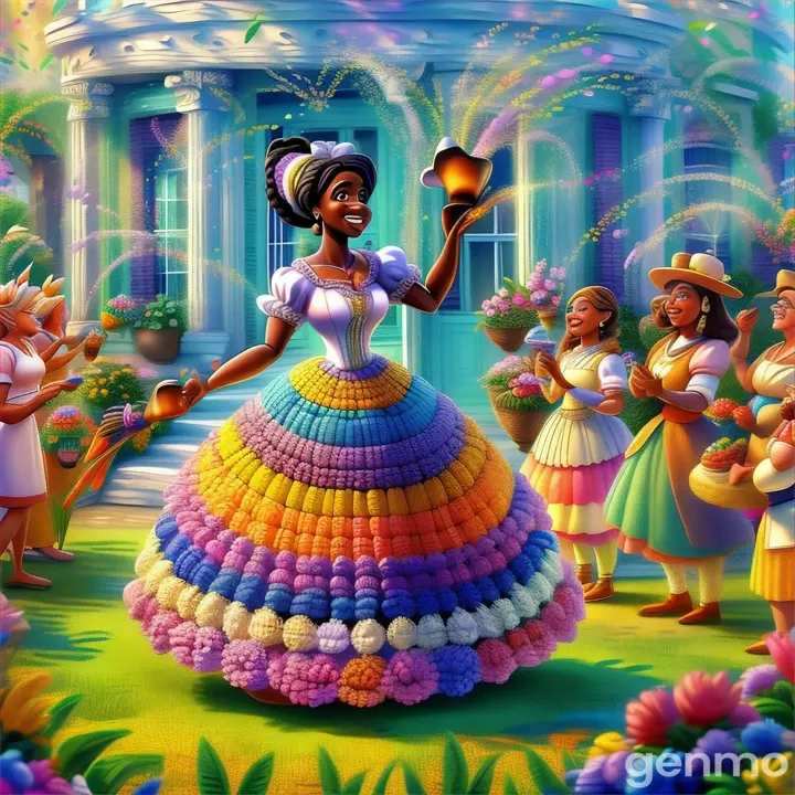 a painting of a woman in a colorful dress