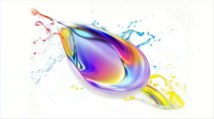 a colorful liquid drop on a white background