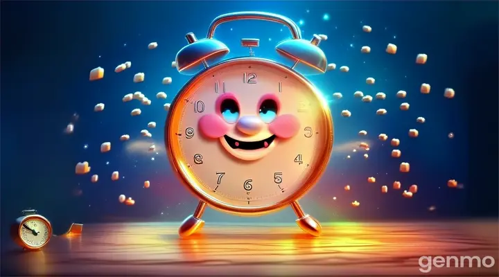 a cartoon alarm clock with a happy face